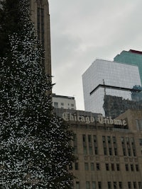 a christmas tree in front of a building